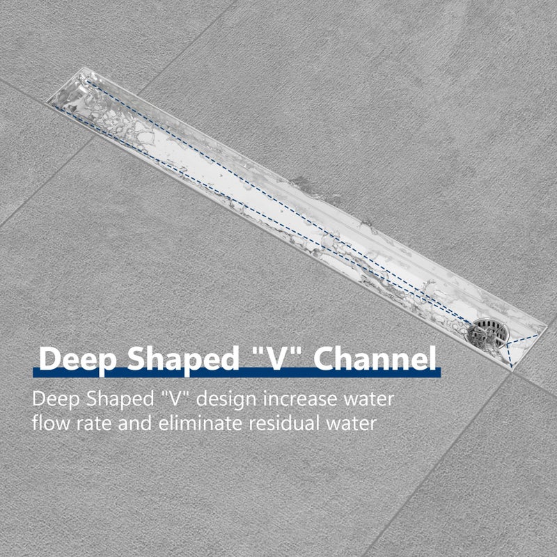Neodrain 24-Inch Offset Side Outlet Linear Shower Drain with Quadrato Pattern Grate Cover, Brushed 304 Stainless Steel Rectangle Shower Floor Drain, with Leveling Foot, Hair Strainer Catcher - Image 4